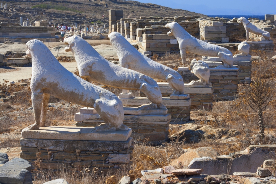 The island of Delos in the Cyclades islands is a unique archaeological site, taking up the whole island, and a popular day trip from nearby Mykonos.