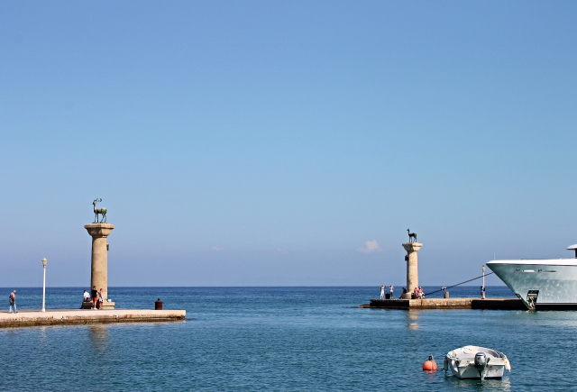 Mandraki Harbour is the main harbour of Rhodes Town for travellers and from here you can catch ferries to Piraeus, Symi, Kos, Kalymnos, Patmos, and to Turkey.