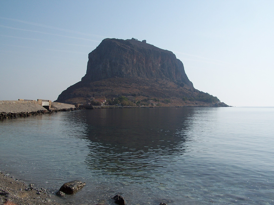 Monemvasia in the Peloponnese is the Greek Rock of Gibraltar and is a huge offshore rock which conceals a tiny town connected to the mainland by a single road.